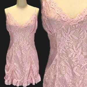 Cotton candy pink lace nighty negligee lingerie mini stretchy form fitting nylon